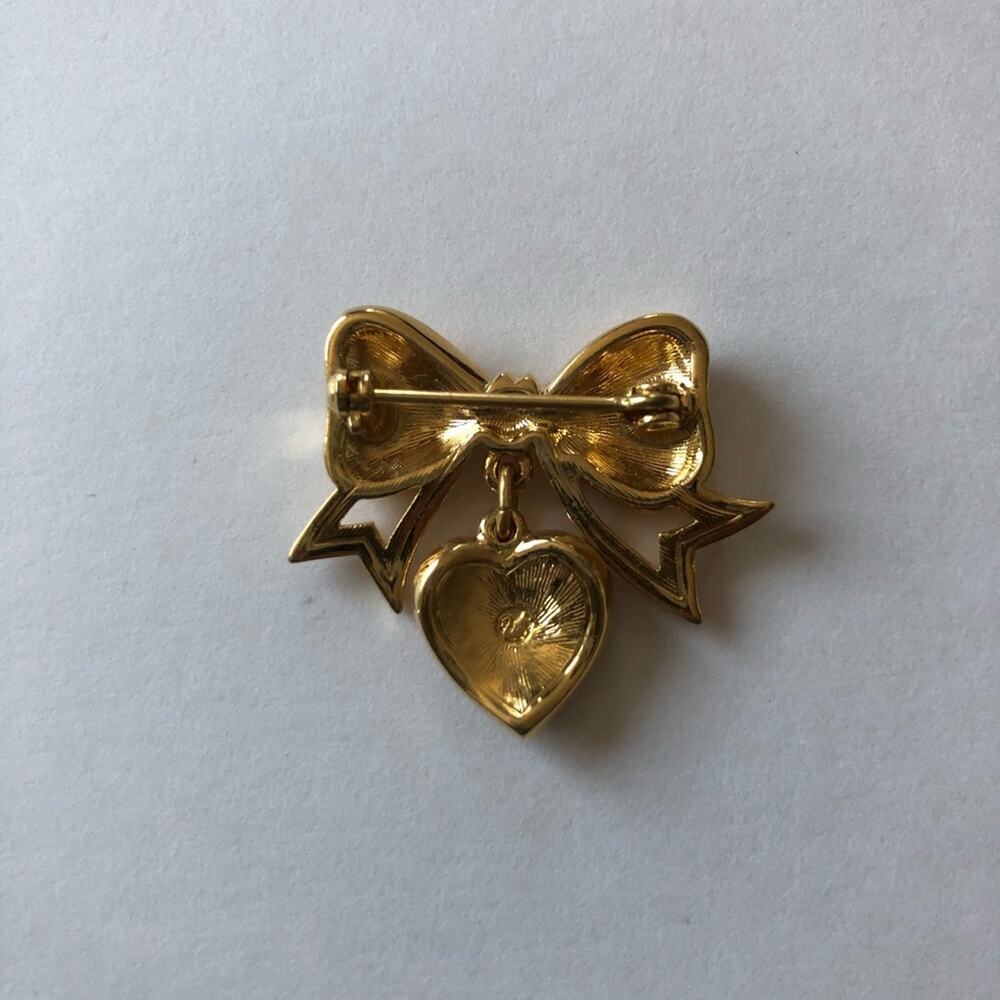 Swarovski Crystal Brooch Bow and Dangling Heart - Picture 5 of 6